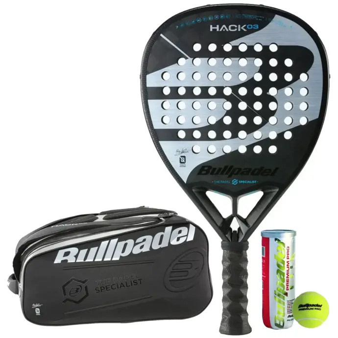 BULLPADEL HACK 03 2023 Padel Racket + Hack 03 Padel Bag + 3 Padel Balls