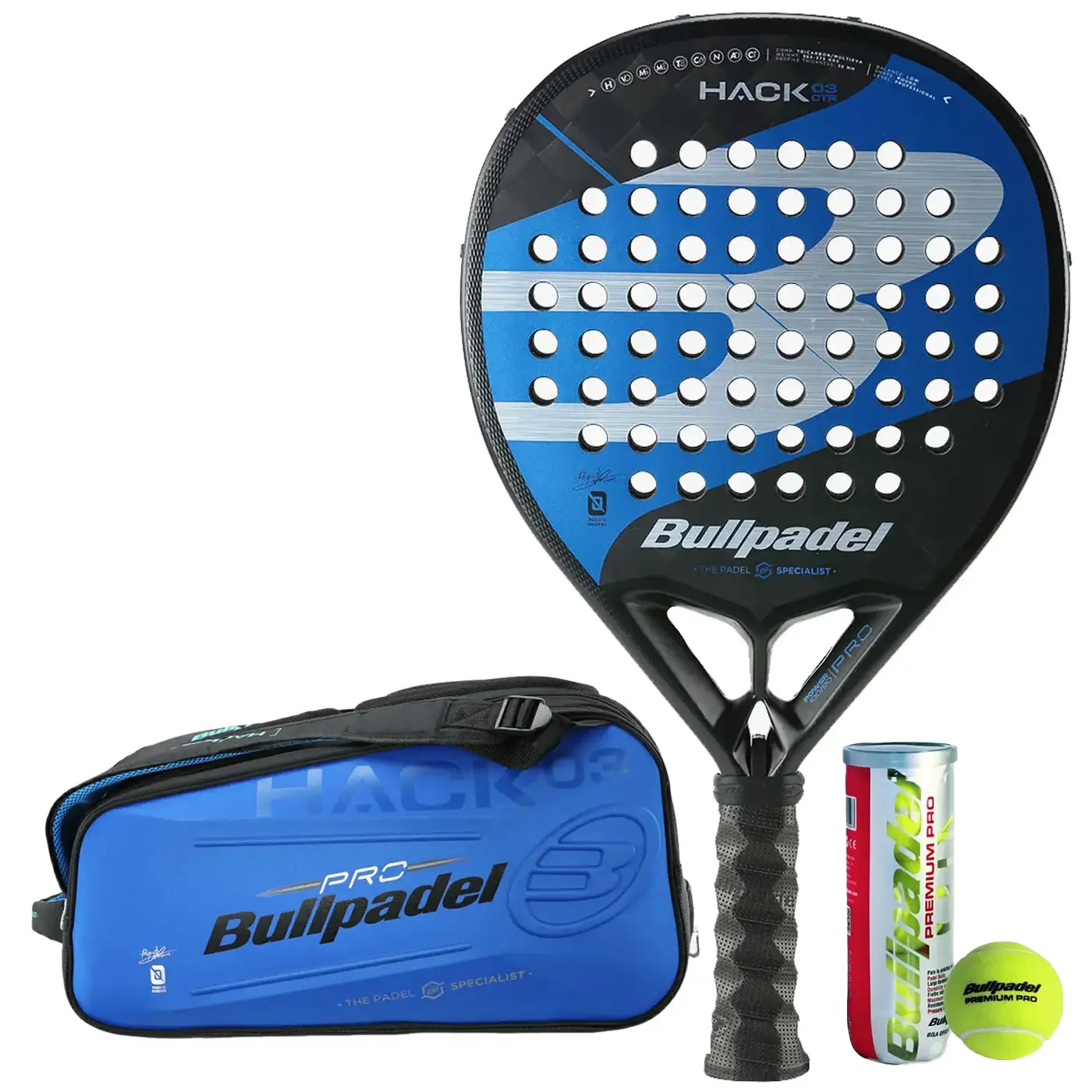 BULLPADEL HACK 03 CTR 2023 PADEL RACKET + BPP-22012-1 Hack Padel Bag + 3 Padel Balls BULLPADEL HACK 03 CTR 2023 PADEL RACKET + BPP-22012-1 Hack Padel Bag + 3 Padel Balls