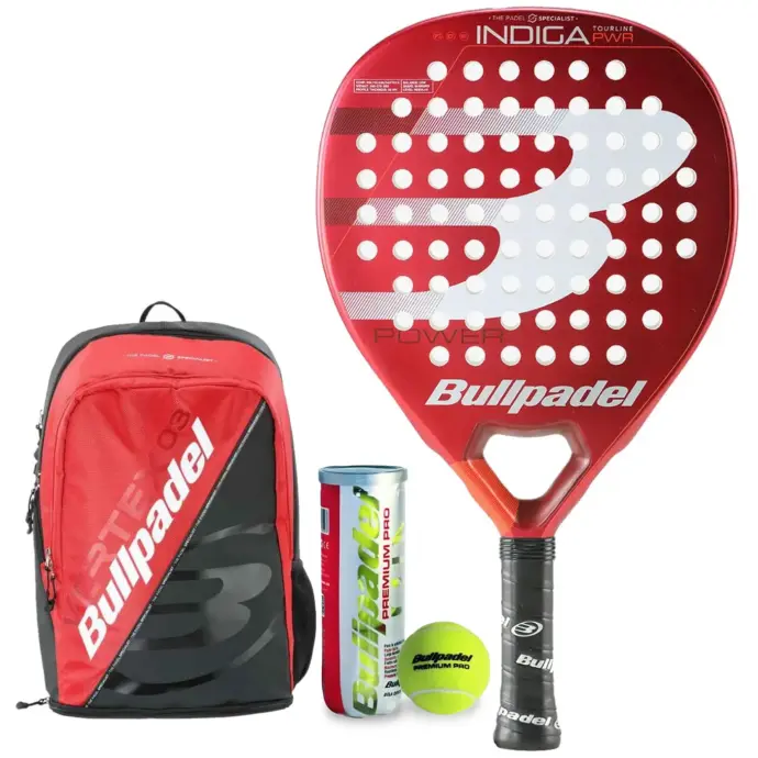Bullpadel INDIGA PWR 23 Padel Racket, VERTEX Padel Backpack + 3 Padel Balls