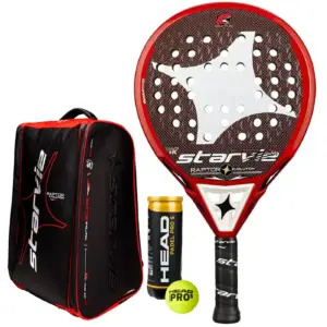 Starvie Raptor Evolution Padel Racket + Raptor Evolution 2022 Padel Racket Bag + 3 Padel Balls