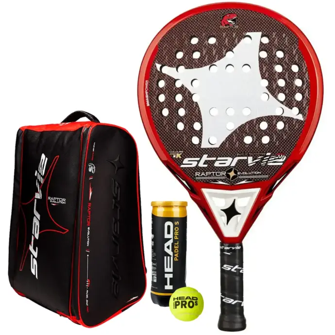 Starvie Raptor Evolution Padel Racket + Raptor Evolution 2022 Padel Racket Bag + 3 Padel Balls